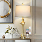 28.75'' Gold Table Lamps for Living Room, 3 Way Touch Control Bedside Lamps with USB A+C Ports & AC Outlets, Modern Metal Nightstand Lamps for Bedroom Living Room Office End Table（Bulb Included）