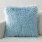 Phantoscope Faux Fur Solid Decorative Pillow Cover Fluffy Throw Pillow Mongolian Luxury Fuzzy Pillow Case Cushion Cover for Bedroom and Couch, Light Blue 20 x 20 Inches, Pack of 1