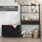 Laundry Hamper Laundry Basket with 3 Section Pull-Out Rolling Bags & 2-Tier Storage Shelf, Laundry Sorter for Organization and Storage with 2 Drawers for Laundry Room, Bathroom
