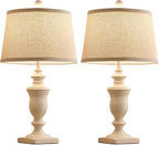 23" Farmhouse Table Lamps Set of 2, 3 Way Dimmable Lamps with 2 LED Bulbs and Rocker Switch, Vintage Nightstand Lamp for Bedroom Living Room Office End Table Entryway, White