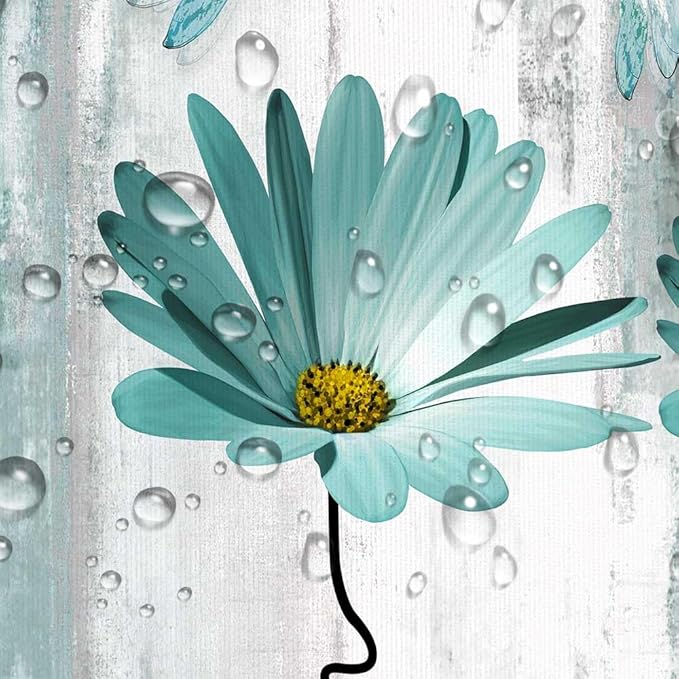 Rusitc Farmhouse Floral Shower Curtain, Farm Teal Country Daisy Flower Dragonfly and Faith Hope Love Inspirational Words Shower Curtain Set, Turquoise Balck White Bathroom Accessories Hooks, 70X84IN