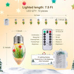 Brightown Christmas Lights Indoor, 7.5Ft Christmas Snow Globe Lights with Berry & Pine Needles,Battery Powered String Lights for Tree Garland Party Xmas Decor