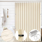 South to East Waterproof Shower Curtain, Heavy Duty Magnetic Folding Linen Shower Curtain, Non-Toxic, 72x80 Magnetic Fabric Bathroom Curtain Sets, Beige