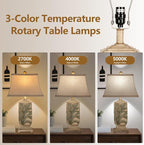 WIHTU 25" Vintage Table Lamps, 3 Color Temperature Rustic Retro Beside Lamp Set of 2, Farmhouse Resin Table Lamp for Living Room Bedroom Nightstands, Rotary Switch, Carved Leaf(2 Bulbs Included)