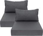 AAAAAcessories Outdoor Deep Seat Cushions, Waterproof, Fade-Resistant Patio Furniture Replacement Cushions, 24" x 24" x 5" + 24" x 13.5", Set of 2, Dark Gray