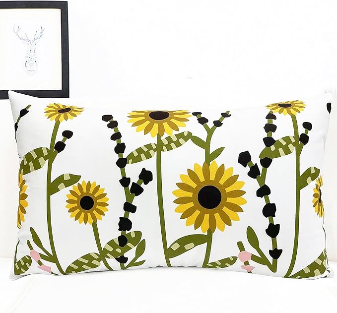 Decorative Throw Pillow Covers Set of 2 Sunflower Pillow Covers 12x20 inch Super Soft Short Plush Floral Square Throw Pillows,Farmhouse Outdoor Pillow Covers for Couch Sofa Bed Living Room