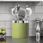 Oggi Stainless Steel Jumbo Utensil Holder - 7" Utensil Caddy, Weighted Base for Stability - Extra Large Utensil Crock and Countertop Utensil Organizer, Olive