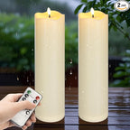 2pack 4"*14" Large Outdoors Flameless Candles Battery Operated with Remote & Timer, Waterproof Plastic LED Flickering Pillar Candles for Home Decoration, Weddings, Ivory