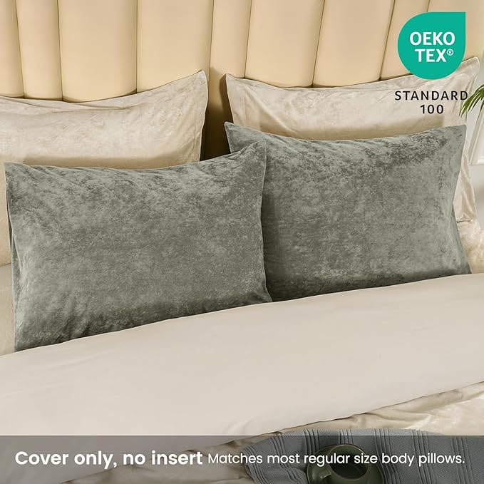 PHF Truly Velvet Pillowcases King Size, No Insert, 2 Pack Ultra Soft Breathable Pillow Shams Covers with Envelope Closure, 20" X 36" Luxury Cozy Warm Fuzzy Flannel Pillow Cases, Smokey Olive