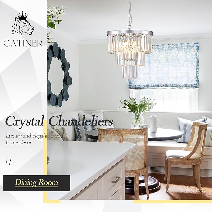 Modern Chrome Crystal Chandeliers 16" Small Pendant Light Luxury 3 Tiers 6-Light K9 Crystal Ceiling Pendant Round Light Fixture for Dining Room Entryway Kitchen Bedroom Closet
