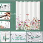 Flower Shower Curtain - Waterproof Bathroom Fabric Shower Curtain, 72" W x 72" L, Cloth with 12 Hooks