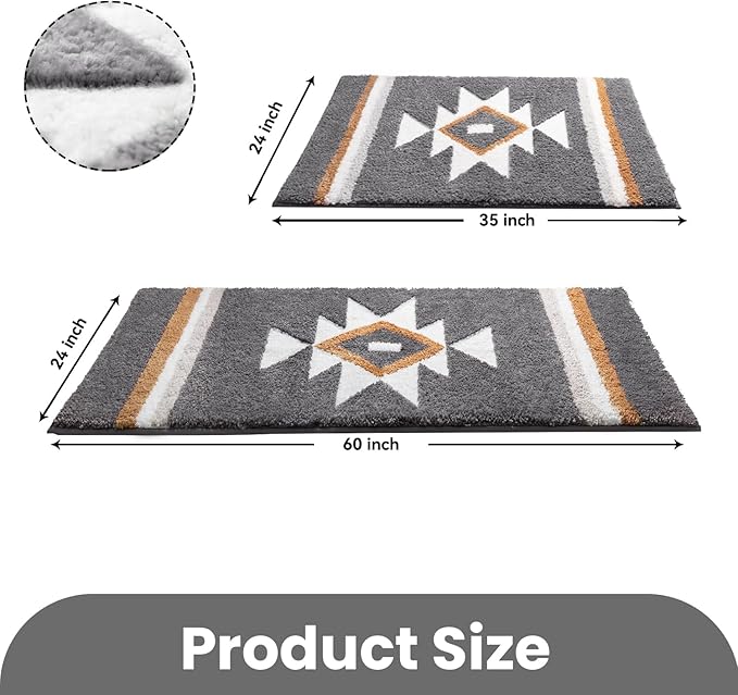 Boho Bathroom Rugs Grey Bath Mat Non Slip Soft Absorbent Bath Rug, Western Geometric Luxury Plush Floor Mat for Farmhouse Bathroom Shower Kitchen Modern Decor, 24x36