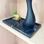 Natural Black Marble Vanity Tray, 9.8"x5.9" Genuine Marble Stone Tray for Bathroom/Kitchen/Dresser