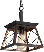 Q&S Farmhouse Hanging Pendant Light Fixture,Vintage Industrial Lantern Bronze Chandelier 1-Light for Hallway Entryway Kitchen Island Dining Room UL Listed