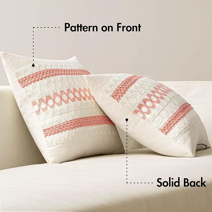 MIULEE Set of 2 Coral Red Boho Decorative Pillow Covers 18x18 Inch Farmhouse Rustic Couch Throw Pillows Modern Summer Cotton Cushion Covers Retro Cute Macrame Woven Home Decor for Bed Sofa Chair