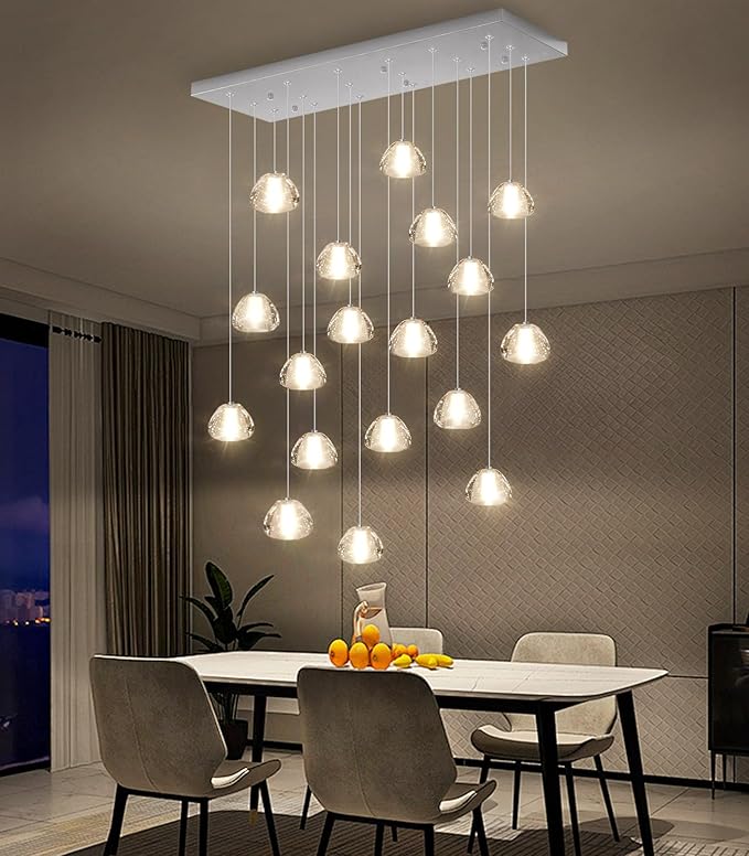 Rectangular Crystal Chandeliers for Living Room Dining Room Light LED Pendant Lights Fixtures Lighting Chandelier for Foyer Entrance Silver
