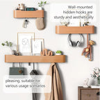 Coat Rack Wall Mount with Hidden Hooks Entryway Hanging Shelf Modern Wood Coat Hanger for Bedroom Kitchen Hallway Bathroom (Oak,32.7 Inch Long)