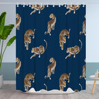 Boho Leopard Cheetah Shower Curtain Theme Bathroom Bathtubs Fabric Tropical Forest Wildlife Animal Shower Curtain Set with 12 Hooks 78 x 72 inches Polyester Machine Washable, Brown Black and Blue
