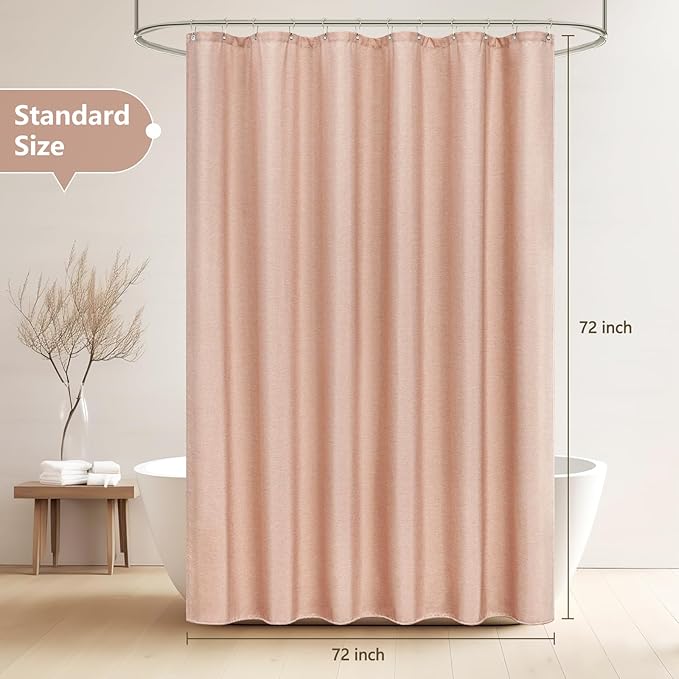 Blush Pink Faux Linen Textured Shower Curtain Water-Resistant, Heavyweight Fabric Shower Curtain Washable, 72 x 72 Inch Dusty Rose Pastel Classy Shower Curtains for Girly Bathroom