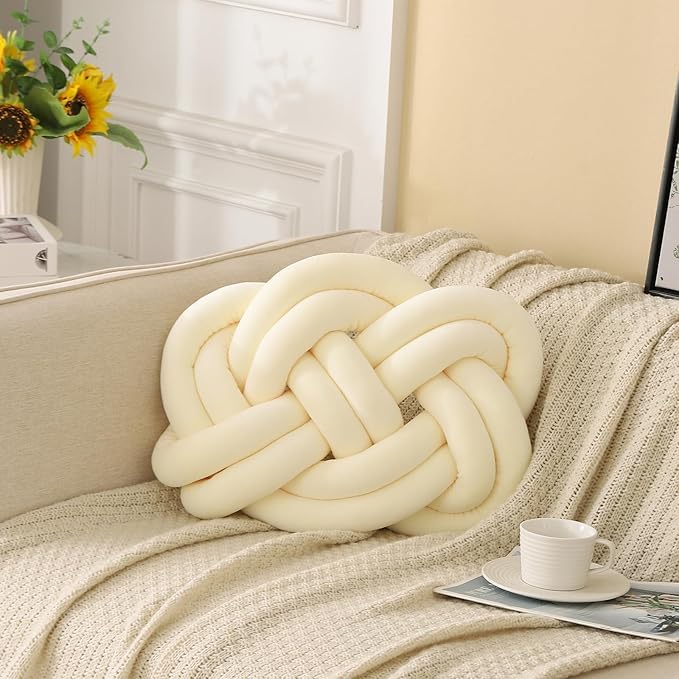 Light Yellow Knot Pillow Ball,Cute Throw Pillows for Bed,Light Yellow Decorative Pillows for Bedroom Aesthetic,Soft Knot Pillow for Couch,Handmade Living Room Throw Pillows17.7inch.