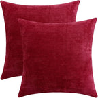 Jeneoo Bright Red Decorative Throw Pillow Covers Soft Chenille Comfy Solid Couch Cushion Cover Decor (Set of 2, 20 x 20 Inches)
