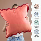 Folkulture Christmas Throw Pillows for Couch | Set of 2 (18x18) Boho Throw Pillow Covers | Red Scalloped Accent Pillows | Xmas Decor for Living Room