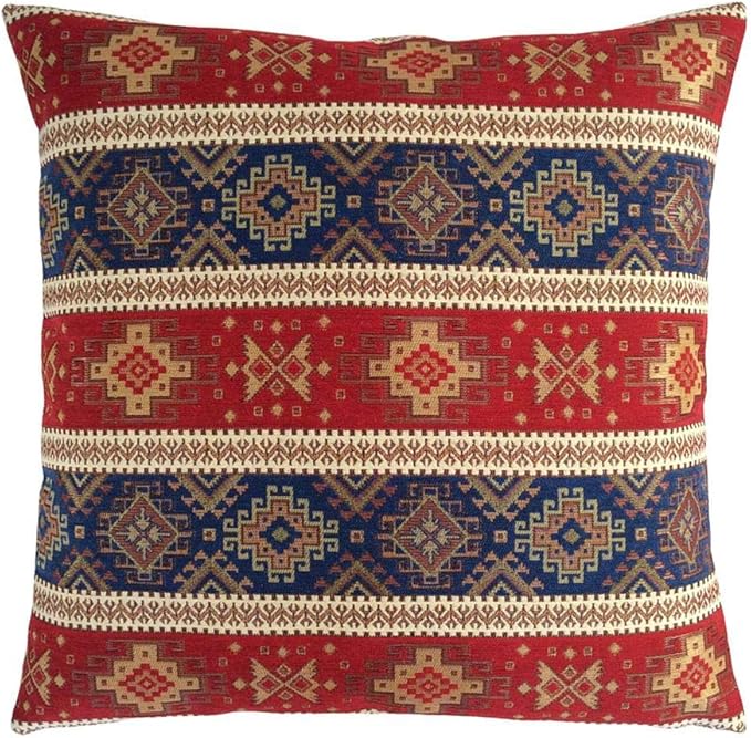 Decorative Large Throw Pillow Covers Red and Blue - 22 x 22 Inches Outdoor Pillows for Patio, Boho Room Decor for Couch, Bohemian Case for Farmhouse, Ethnic Cushions, Aztec Tapestry