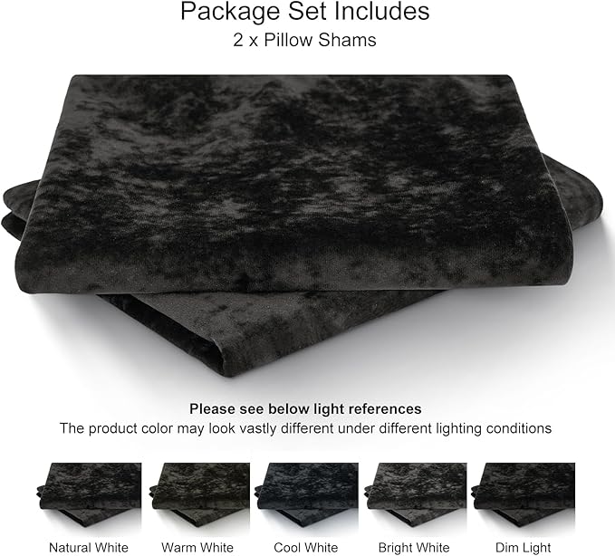 PHF Truly Velvet Pillowcases Standard Size, No Insert, 2 Pack Ultra Soft Breathable Pillow Shams Covers with Envelope Closure, 20" X 26" Luxury Cozy Warm Fuzzy Flannel, Black