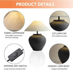Farmhouse Table Lamps Black 18.8" Tall Ceramic Table Lamp Rustic Southwestern Clay Pot Ceramic Lampshade with Fabric Shade Bedside Nightstand for Living Room Bedroom House Office Entryway (Black)