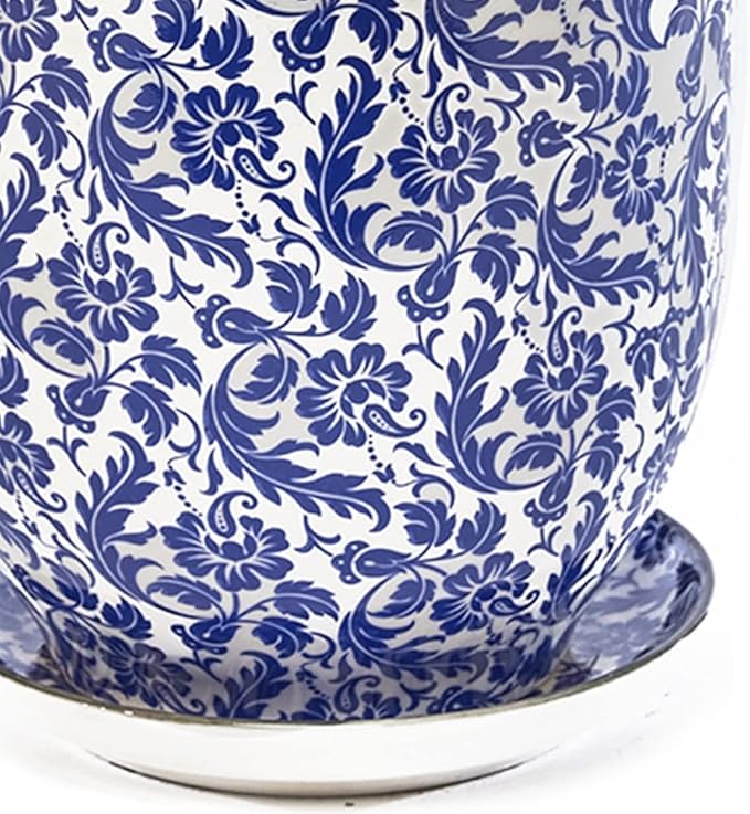CHIVE ‘Liberte’ Ceramic Succulent Pots — 4.25” Cute Vintage Farmhouse Style Planters for Indoor Plants — Beautiful Home & Kitchen Decor — Blue Leaves