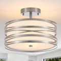 Drum Semi Flush Mount Ceiling Light Fixture Vintage 12.2" Modern Farmhouse 2-Lights Linen Drum Ceiling Lighting Rustic Chrome Ceiling lamp for Dining Room, Bedroom, Laundry Room