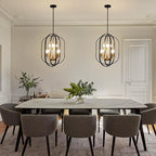 Black and Gold Chandelier for Dining Room, 8-Light Farmhouse Entryway Light Fixture Adjustable Pendant Lights Kitchen Island Rustic Kitchen Chandelier for Entryway, Living Room, Foyer
