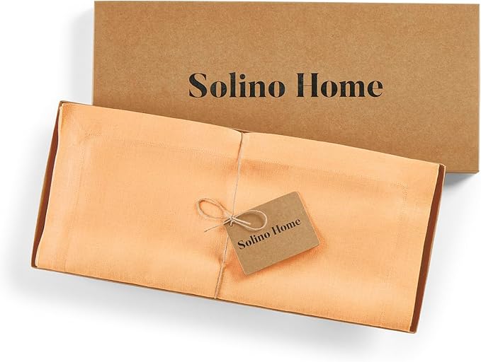 Solino Home Linen Peach Table Runner 60 Inches - 100% Pure Linen Short Table Runner 14 x 60 Inch Ideal for Dresser and Coffee Tables - Fete