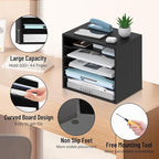 5-Tier Wood Desk Organizer, Paper Tray Organizer for Desk with Adjustable Storage Shelves, Desktop Paper Sorter Mail Holder for Office Home Classroom, Black