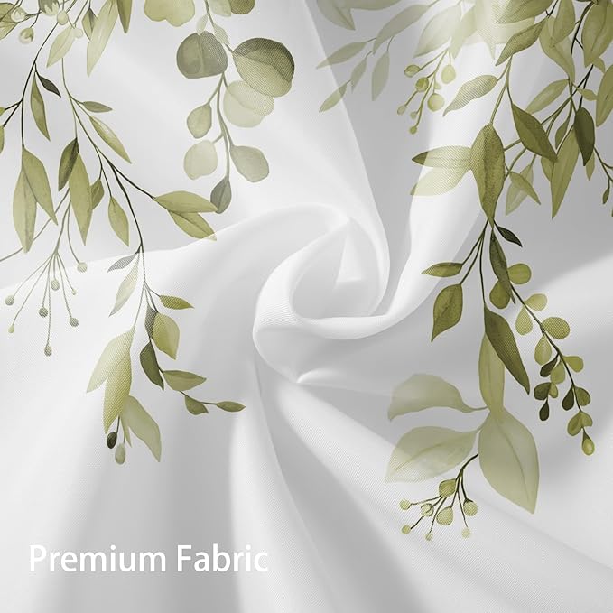 Eucalyptus Shower Curtain, Beige Watercolor Leaves with Floral Botanical Bathroom Decor, Waterproof Fabric Bath Curtain Set with Hooks, 72x84 Inches