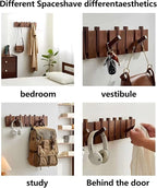 Wall Mounted Piano Key Hanger | Flip Style Hook | Entrance Wall Art Hook, Made of Oak Wood (3 Times Painted, 4 Times Polished) (LED Walnut, 6Hooks)