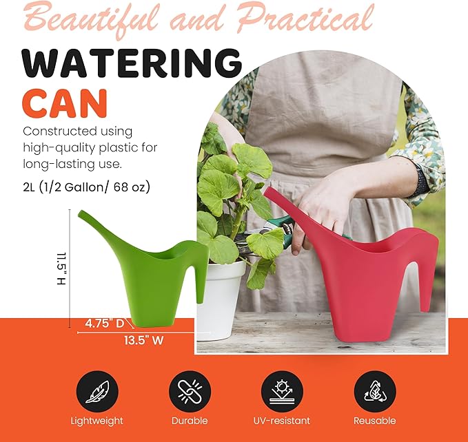 Mintra 1/2 Gallon Plant Watering Can, Indoor Outdoor Water Can for Plants, Long Spout Plastic Water Pitcher for Watering Flower Succulent, Durable and Lightweight, 2L/68 oz, 1 Pack, Light Blue