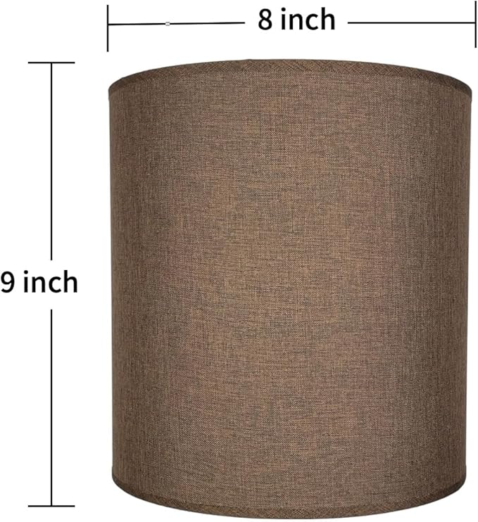8" Wx 9" H Drum Lampshades, No Assembly Required, Fabric Lampshade for Table Lamp, Bedside Lamp, Floor Lamp, Metal Spider Fitter, Coffee-colored
