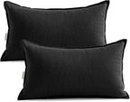 Jeanerlor Natural Cotton Linen Green Decorative 12"x20" Throw Pillow Case Cushion Cover with Twin Needles Stitch on Edge for Lumbar, (30 x 50cm), 2 Pcs, Black