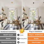 Mini Plug in Pendant Light Hanging Light Fixture Corded On/Off Switch Brass Pendant Light with White Tulip Glass Lampshade for Bedroom Living Room Kitchen Island