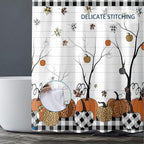 Fall Plaid Pumpkin Shower Curtain Farmhouse Buffalo Plaid Autumn Maple Leaves Thanksgiving Bathroom Curtains Waterproof Polyester Fabric Bath Curtain 72 x 72 Inch with 12 Hooks