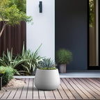 Kante Curva Series Planter, 10.2 Inch Round Concrete Flower Pot with Draiange Hole and Rubber Plug, Suitable for Indoor Plants, Home, Garden, Patio, White