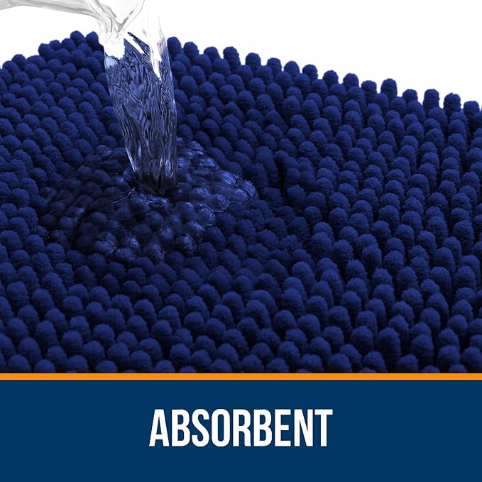 OLANLY Bathroom Rugs 59x24, Extra Soft Absorbent Chenille Bath Rugs, Rubber Backing Quick Dry, Machine Washable Bath Mats for Bathroom Floor, Tub and Shower, Home Decor Accessories, Navy