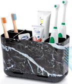 Boperzi Black Toothbrush Holder for Bathroom Toothpaste Organizer Countertop, Detachable Anti-Slip Marble Toothpaste Storage Caddy 6 Slots with Drainage Holes for Makeup Brush Razor Stand