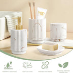 Bathroom Accessories Set 4 Pcs-Toothbrush Holders Set, Soap Dispenser, Cotton Swab Jars, Vanity Tray, Bathroom Organizer for Modern Bathrooms Decor, Gift for Home Apartment
