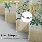 Fabric Shower Curtain, Country Vintage Floral Shower Curtain, Gold and Green Flower Shower Curtains for Bathroom, Waterproof Bathroom Curtains, 72" W x 72" H