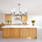 8-Light Brushed Nickel Chandelier with Clear Glass Shades, E26 Base Modern Pendant Light Fixture, Adjustable Swivel Heads Ceiling Lighting, Farmhouse Chandelier for Dining Room Kitchen Hallway