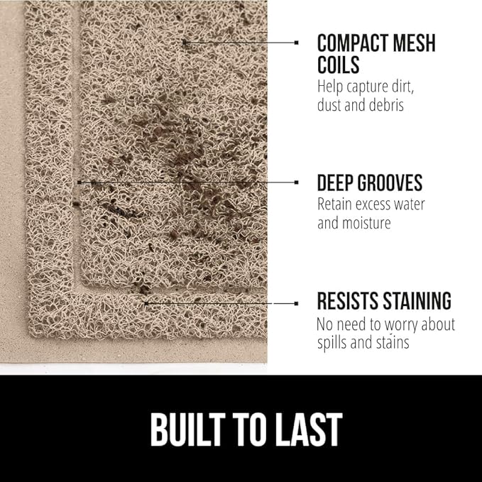 GORILLA GRIP Dirt Grabber Mesh Doormat, Low-Profile, Stain and Fade Resistant Heavy Duty Quick Dry Striped Doormats, Mats for Indoor or Outdoor Entry, Shoe Scraper, Garage Entrance Mat, 47x35, Beige
