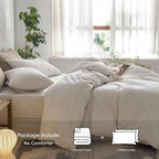 MooMee Striped Duvet Cover Set 100% Washed Cotton Linen Like Textured Breathable Durable Soft Comfy (White Tannish Linen Grey Wide Stripes, Queen 90"x90")