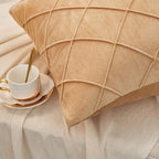 JAUXIO Diamond Pinch Pleated Crystal Velvet Pillowcases 2 Pack Solid Pintuck Throw Cushion Cover for Home Decor Hidden Zipper Closure (Camel, King)